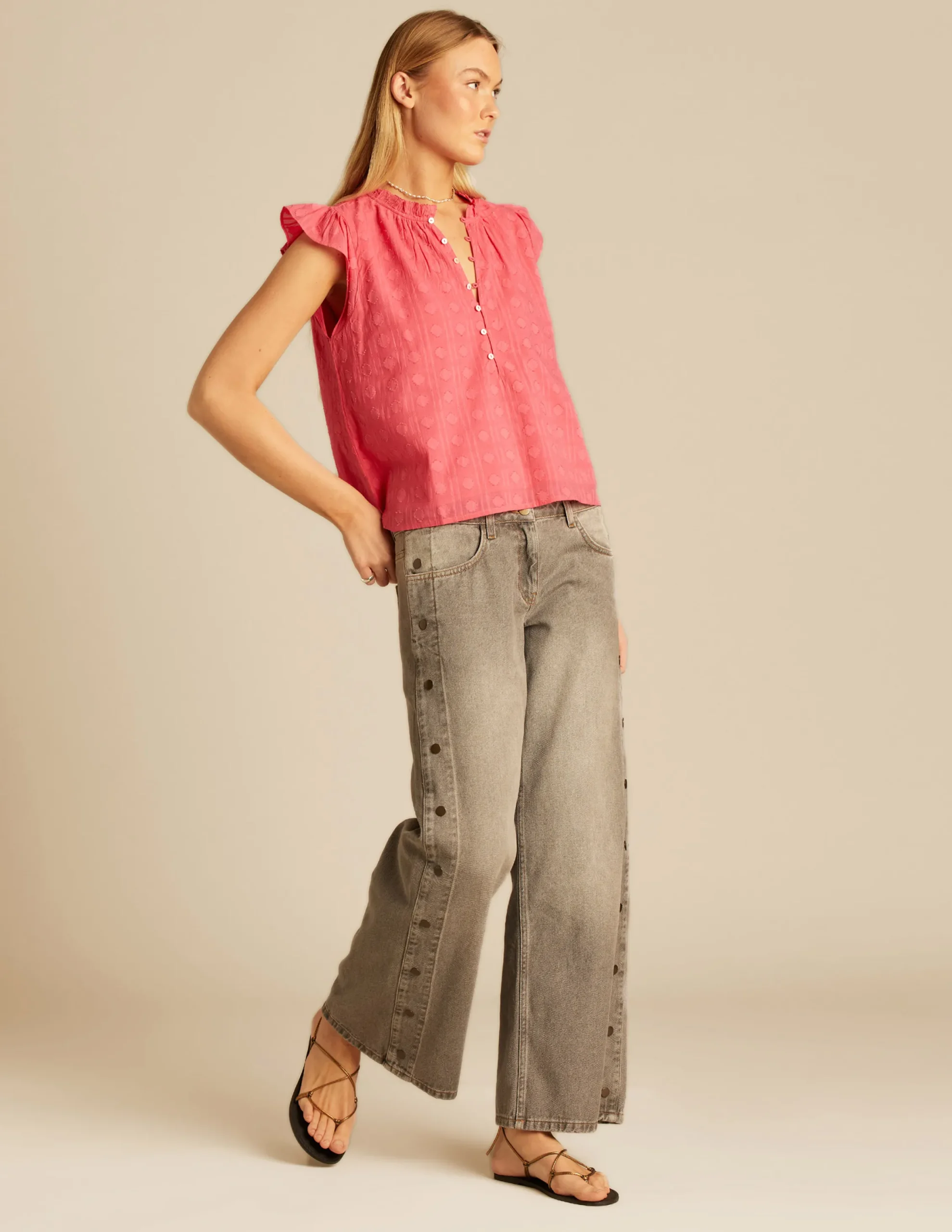 Nicoli Shirts & Blouses<PINK RUFFLE SHIRT Fresa