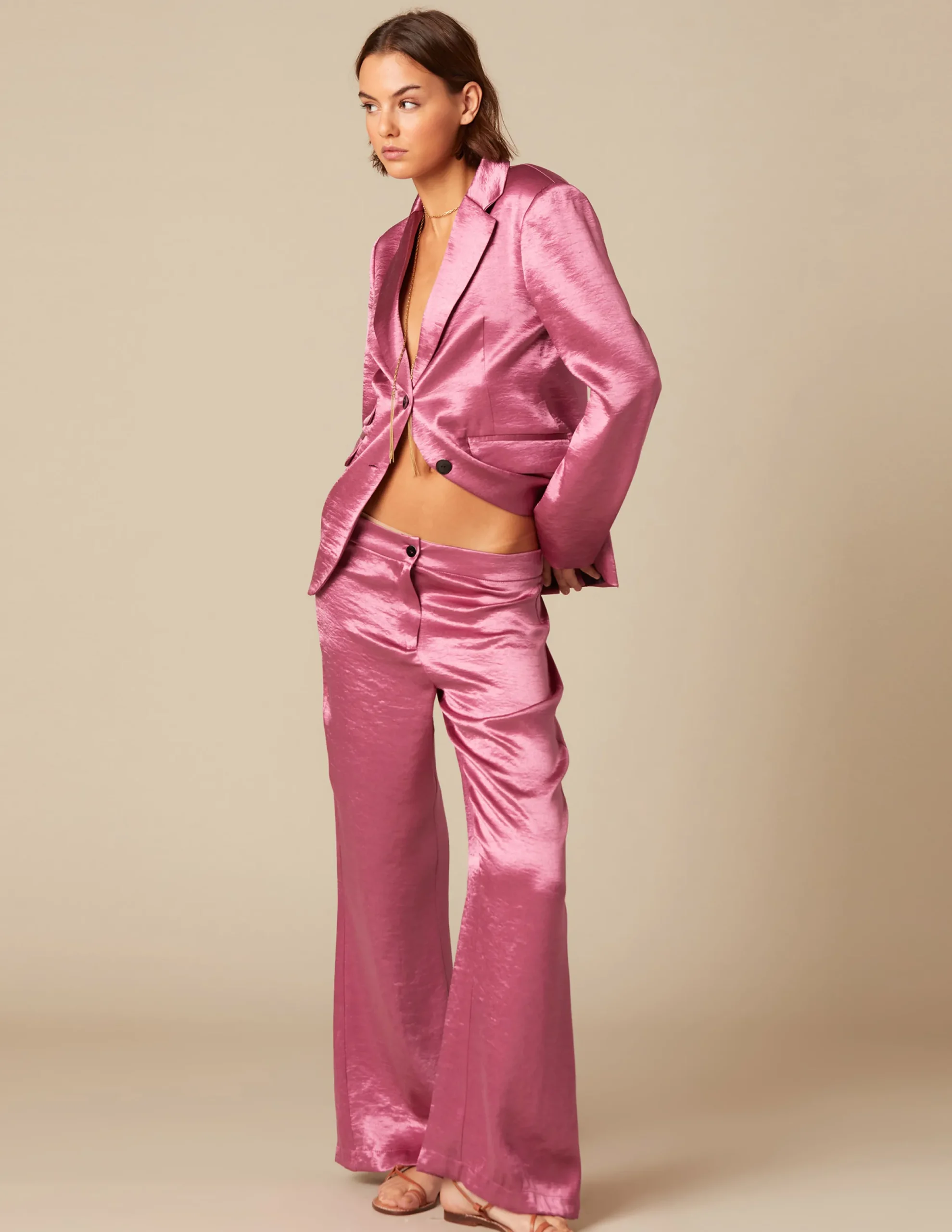 Nicoli Blazers<PINK SATIN BLAZER Verdes