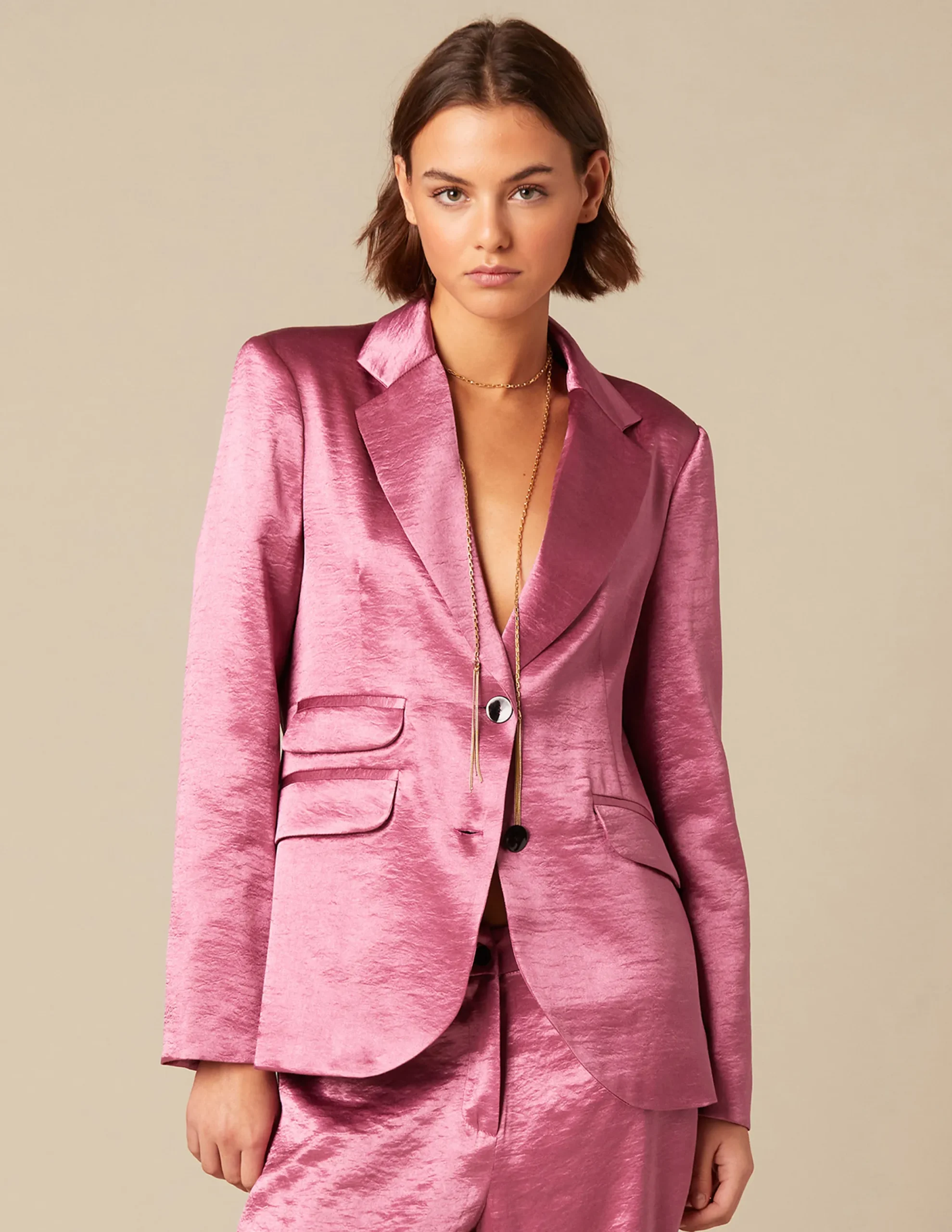 Nicoli Blazers<PINK SATIN BLAZER Verdes