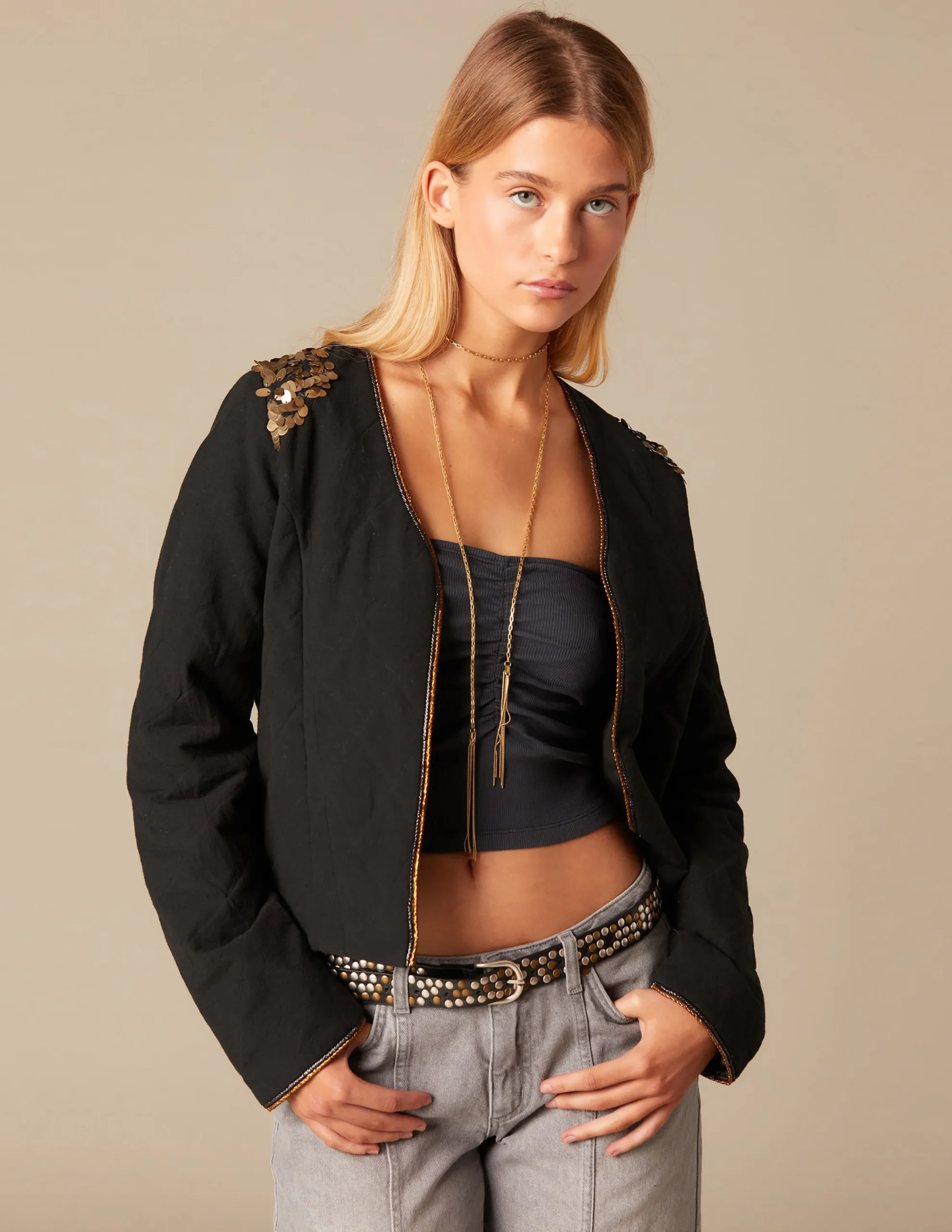 Nicoli Outerwear<QUILTED JACKET WITH SEQUINS Negros