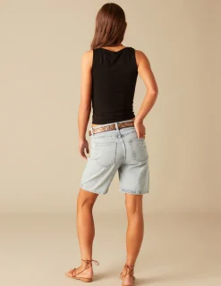 Nicoli Denim|Shorts<RIBBED BERMUDA SHORTS Vaquero azul