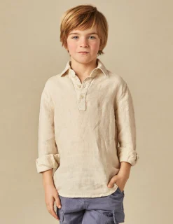 Nicoli Shirts<SAND LINEN SHIRT Azules claros