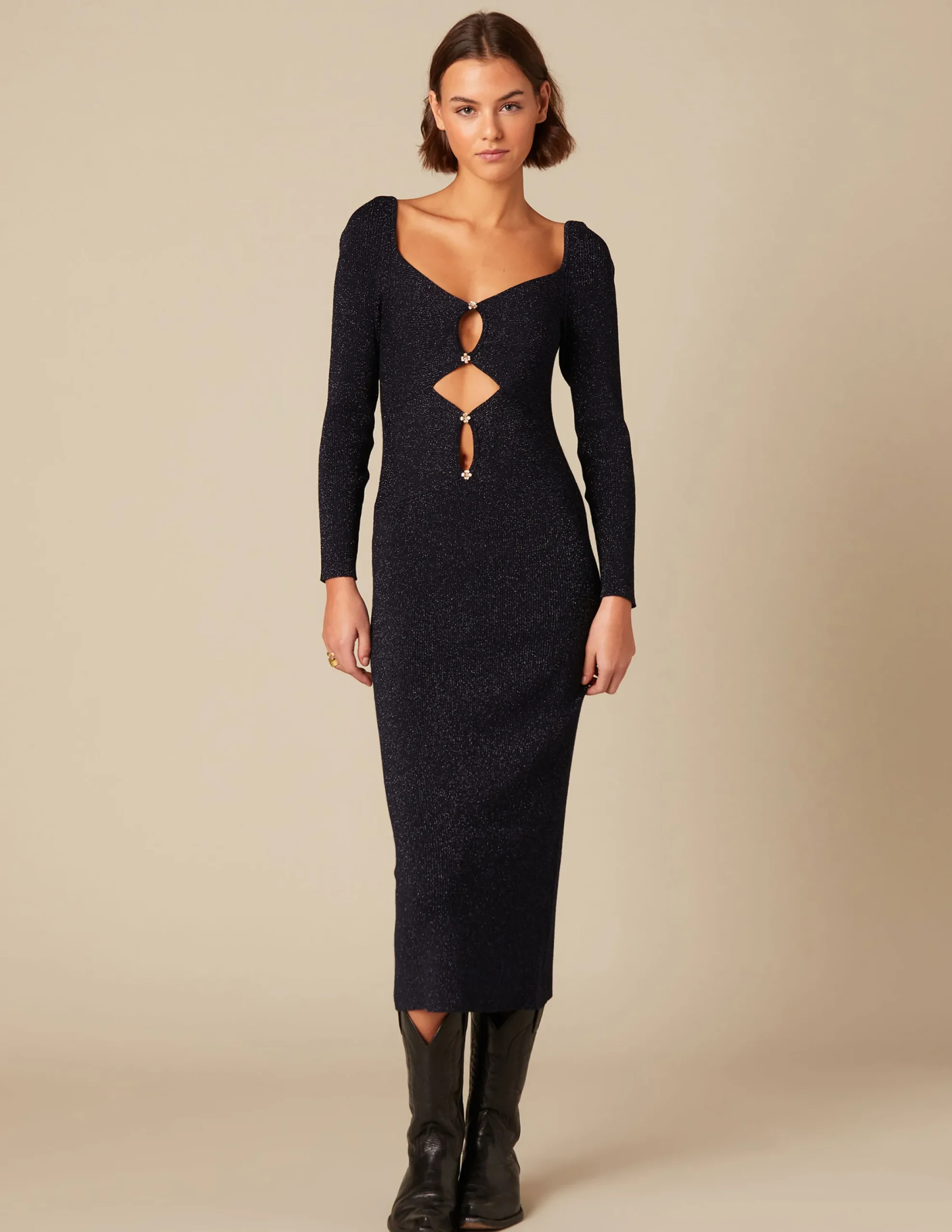 Nicoli Dresses<SPARKLY BLUE DRESS WITH FLOWER BUTTONS Azules