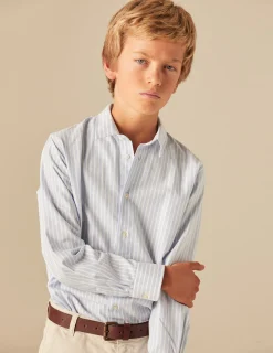 Nicoli Shirts<STRIPED OXFORD SHIRT Azules claros
