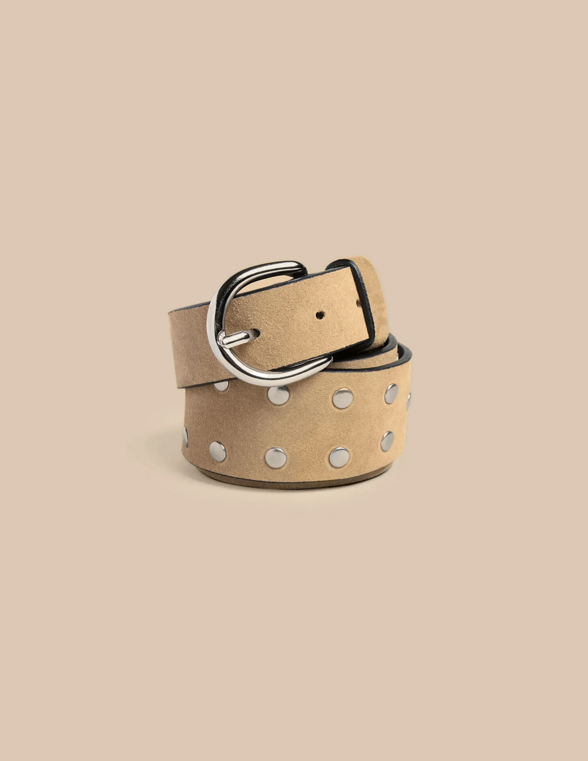 Nicoli Belts<TAUPE STUDDED SUEDE BELT Grises antracitas