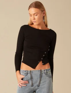 Nicoli Tops|T-shirts<TOP WITH SIDE SNAP BUTTONS Negros