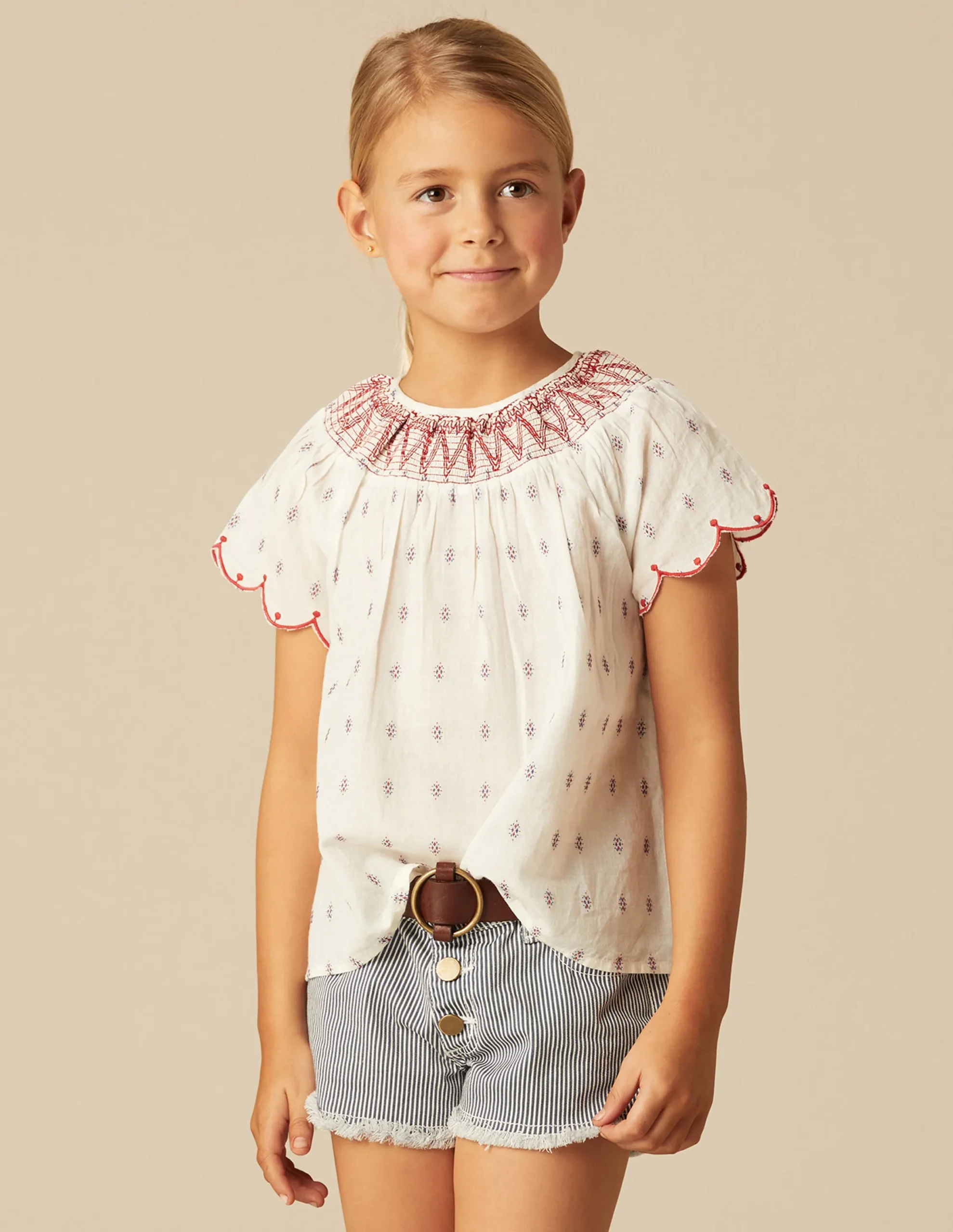 Nicoli Shirts<WHITE EMBROIDERY SHIRT Rojos