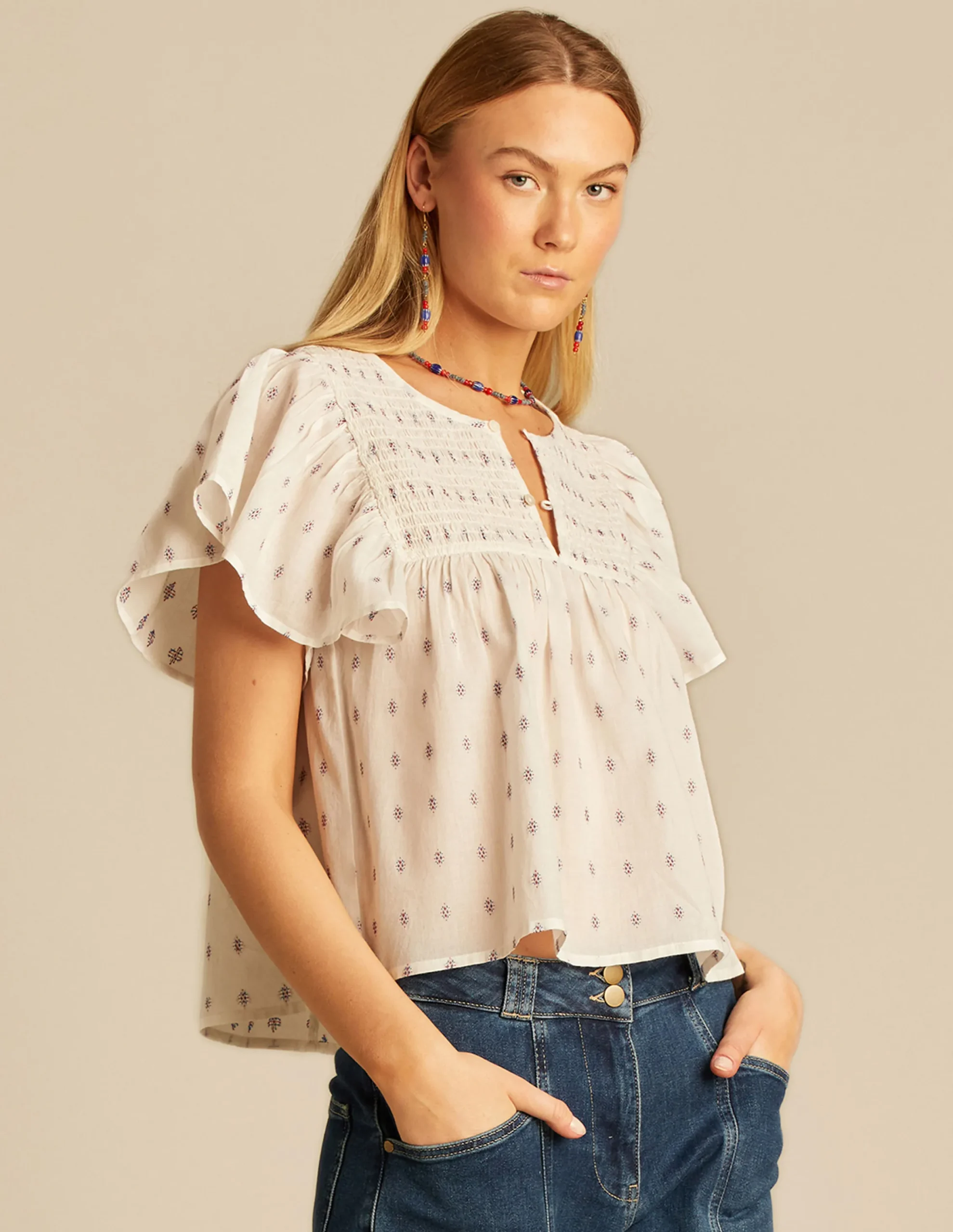 Nicoli Shirts & Blouses<WHITE EMBROIDERY SHIRT Rojos