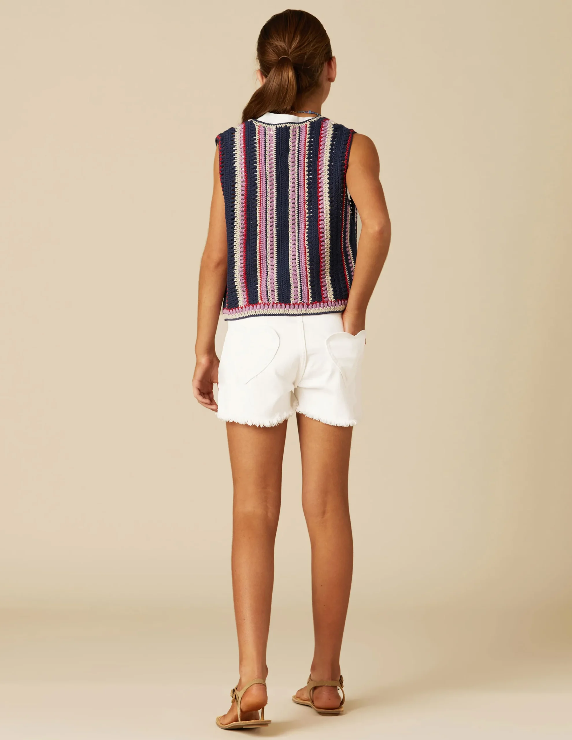 Nicoli Denim|Shorts<White Heart Pocket Shorts Azules claros