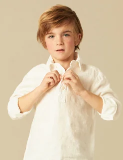 Nicoli Shirts<WHITE LINEN SHIRT Azules claros