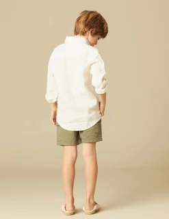 Nicoli Shirts<WHITE LINEN SHIRT Azules claros