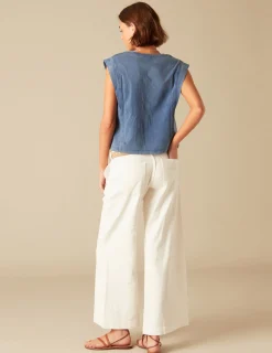 Nicoli Denim|Trousers<WHITE NN EMBROIDERED TROUSERS Azul vaquero