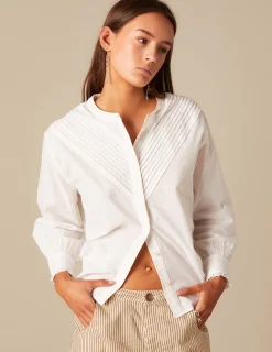 Nicoli Shirts & Blouses<WHITE PIN-TUCK SHIRT Azules oscuros