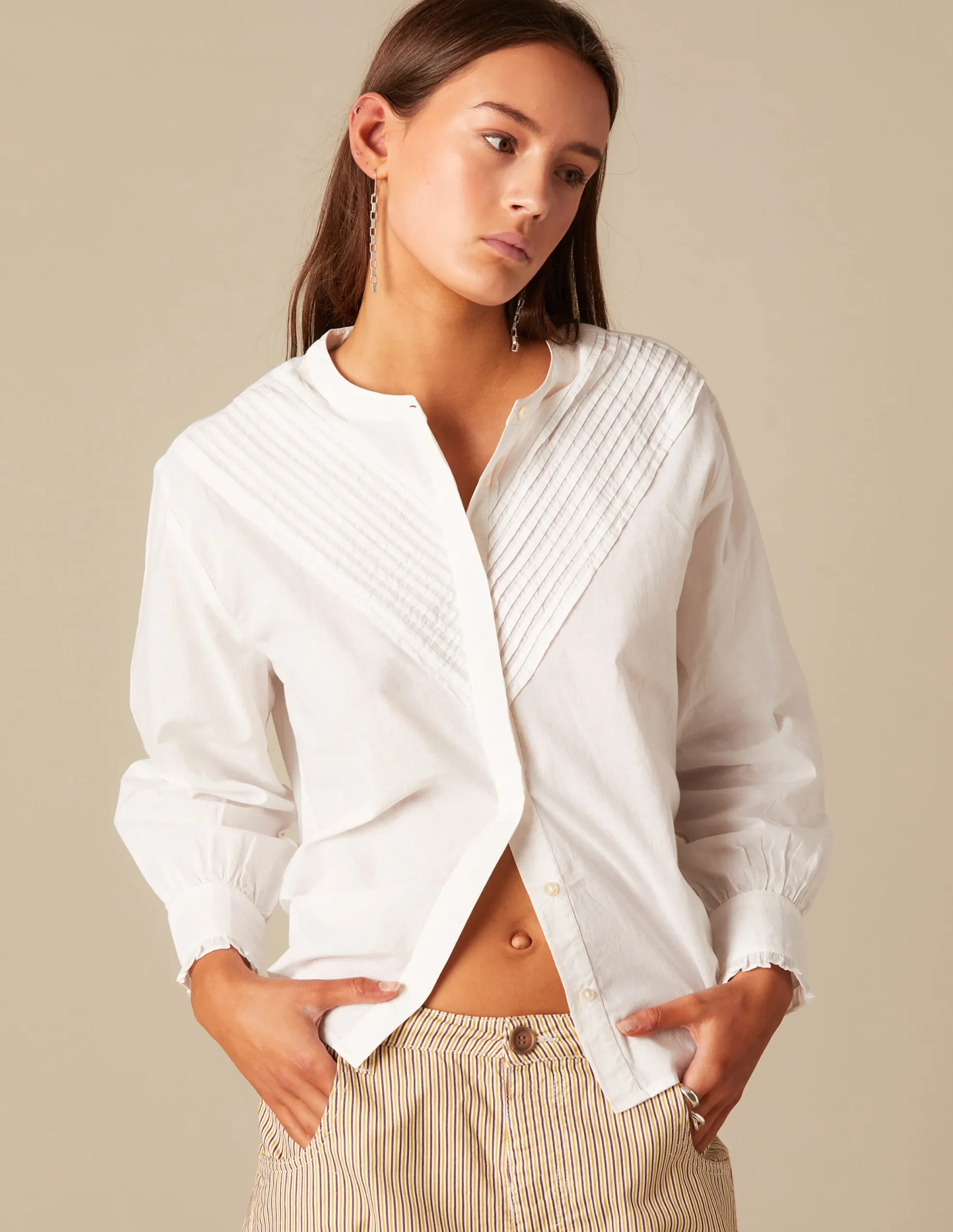 Nicoli Shirts & Blouses<WHITE PIN-TUCK SHIRT Azules oscuros
