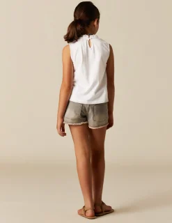 Nicoli T-shirts<WHITE RUFFLE NECK T-SHIRT Blancos