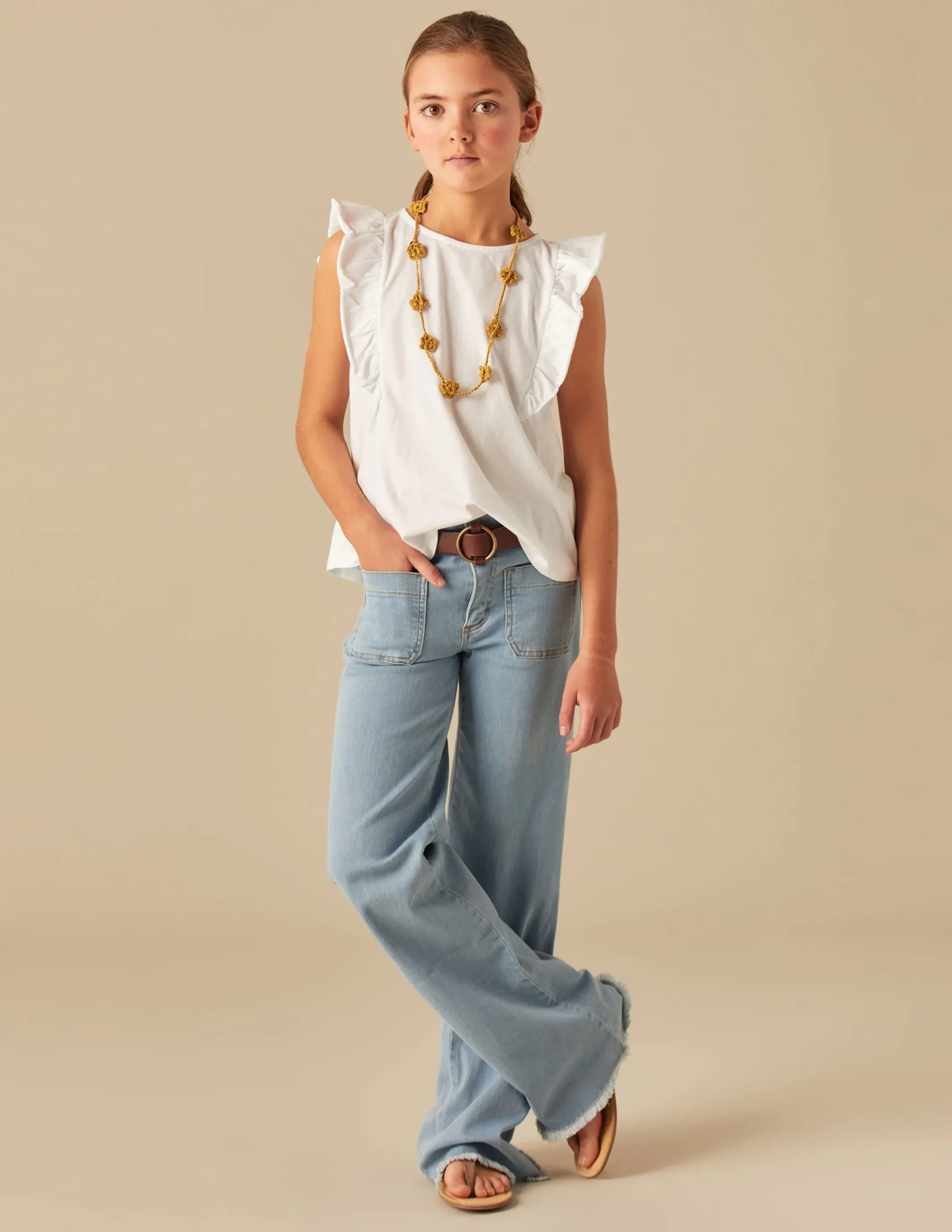 Nicoli T-shirts<WHITE RUFFLE SHIRT Blancos