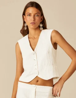 Nicoli Waistcoats<WHITE TEXTURED VEST Blancos